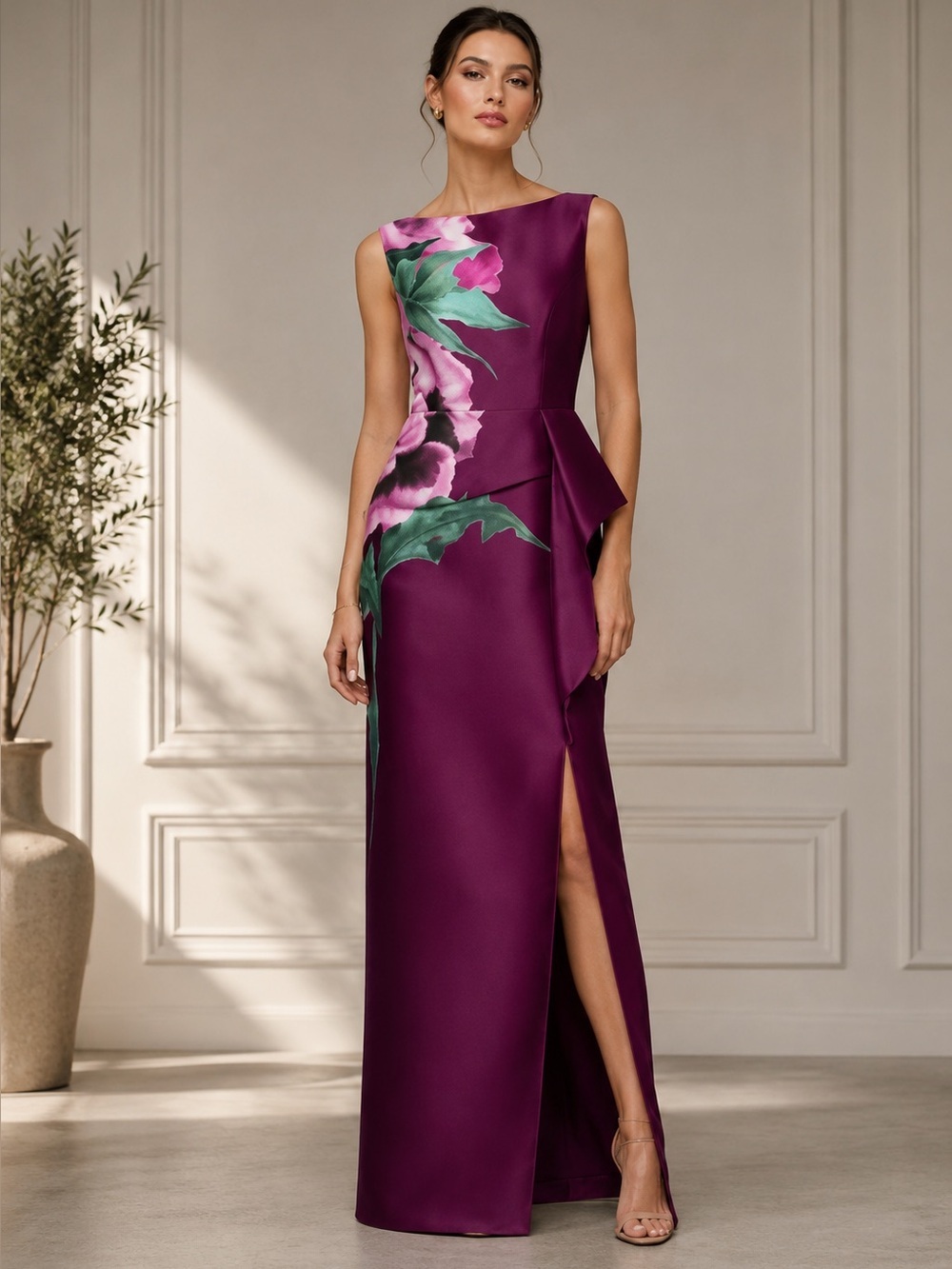 Kay Unger Luciana Placed Maxi Dress B2708